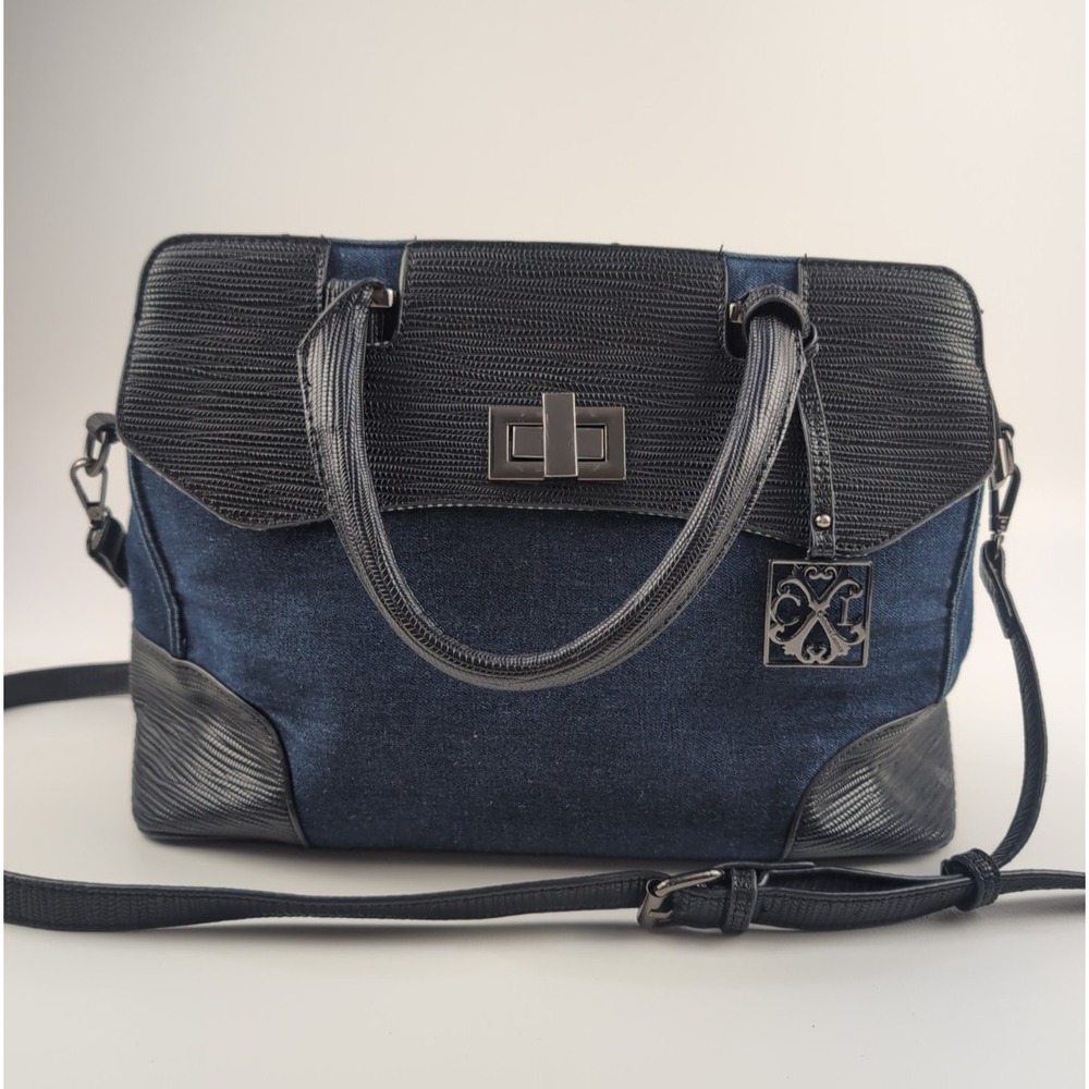 Christian Lacroix Satchel Crossbody Women Blue Denim Faux Leather Handbag Purse